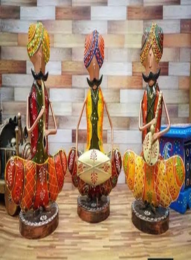 GUNENDRA Crafts Metal Rajasthani Musicians Item Showpiece - Decorative Items for Home | Showpieces | Table Decorative Items (17X10X24 Cm), Multi Colour - Image 1